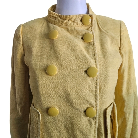 J. Crew Cherbourg Double Breasted Linen Blend Coat-Mustard Yellow VTG Y2K - Picture 3 of 15
